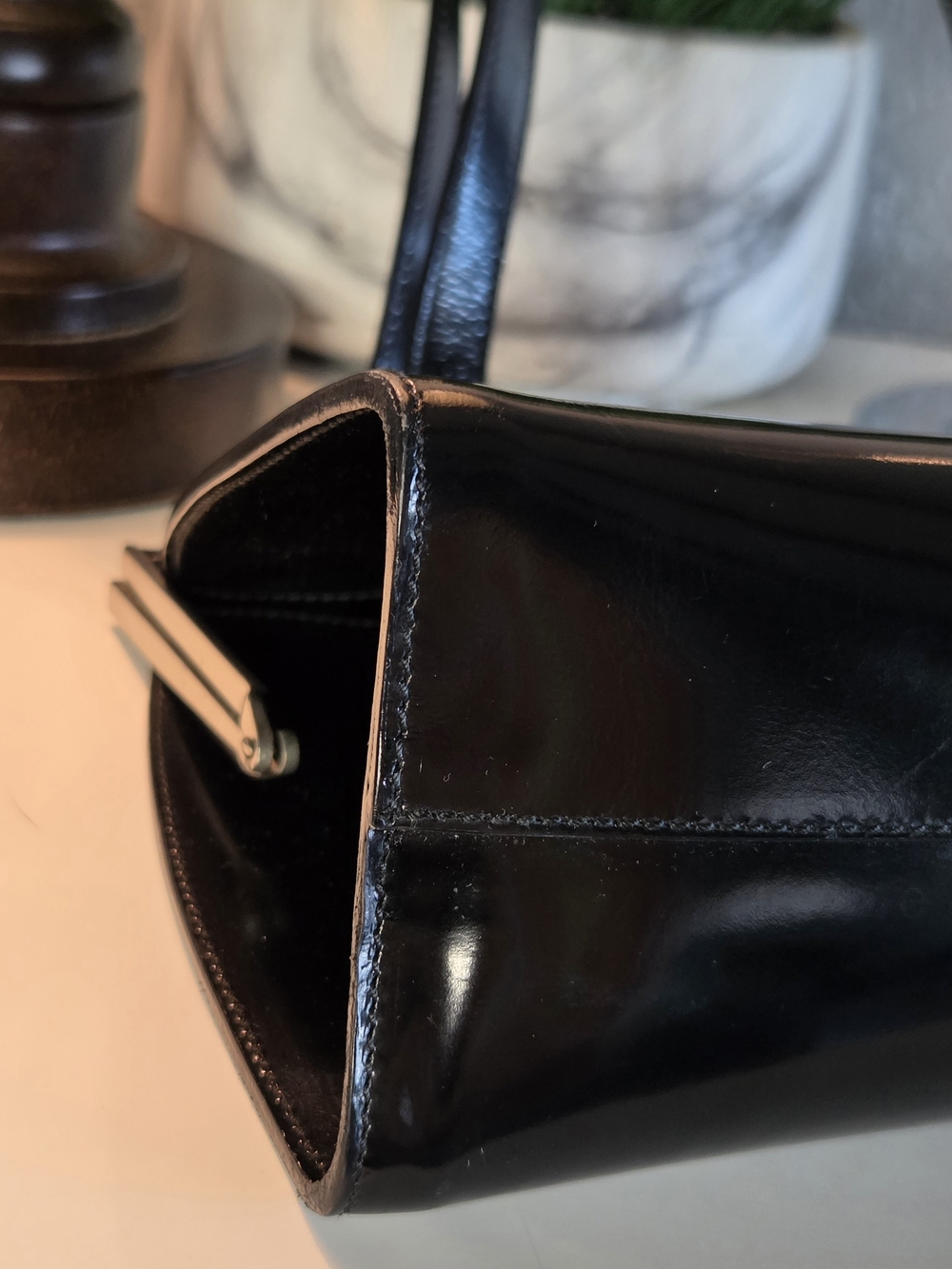 Vintage Salvatore Ferragamo Black Patent Leather Frame Bag Shoe Logo BV-216760 - Picture 11 of 15